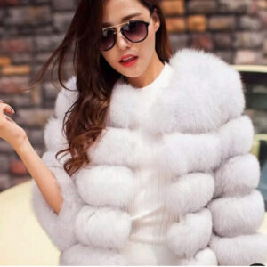 Ladies Faux Fur Crew Neck Cropped Winter Coat